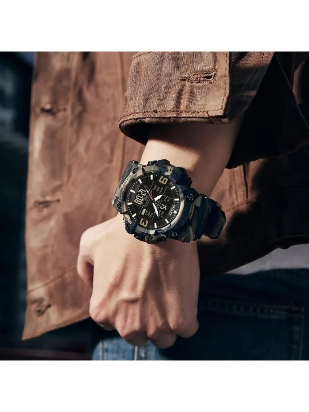 Men's Camouflage Khaki Analog Luminous Waterproof LED Electronic Digital Watch